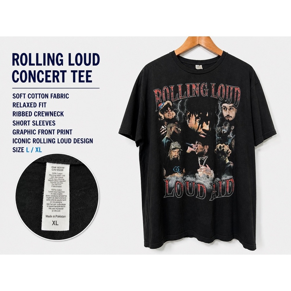 Rolling Loud Vintage Wash Graphic T-Shirt Men's XL Black Festival Rap Concert T